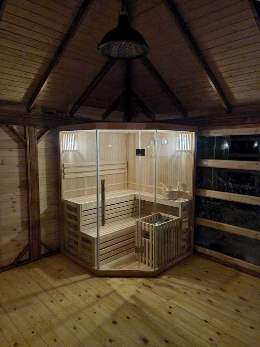 Domek nad jeziorem Łąkie jacuzzi sauna prywatny pomost
