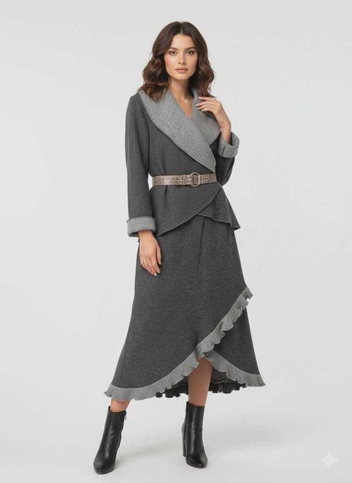 Wełniany Komplet Garsonka Aldona Sweter ze Spódnicą #wool, r.38/40