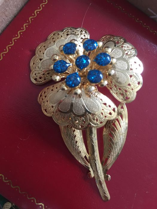 Złota broszka, stara broszka kwiat