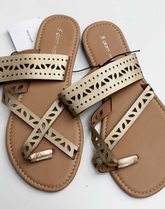 Klapki Nowe 38 Letnie Japonki Glam Walk Złote