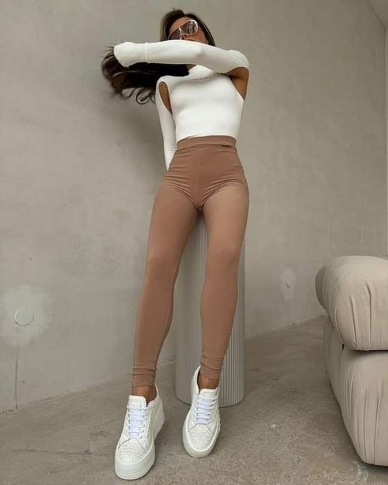 Legginsy LaManuel Hustle XS S M beżowe brązowe