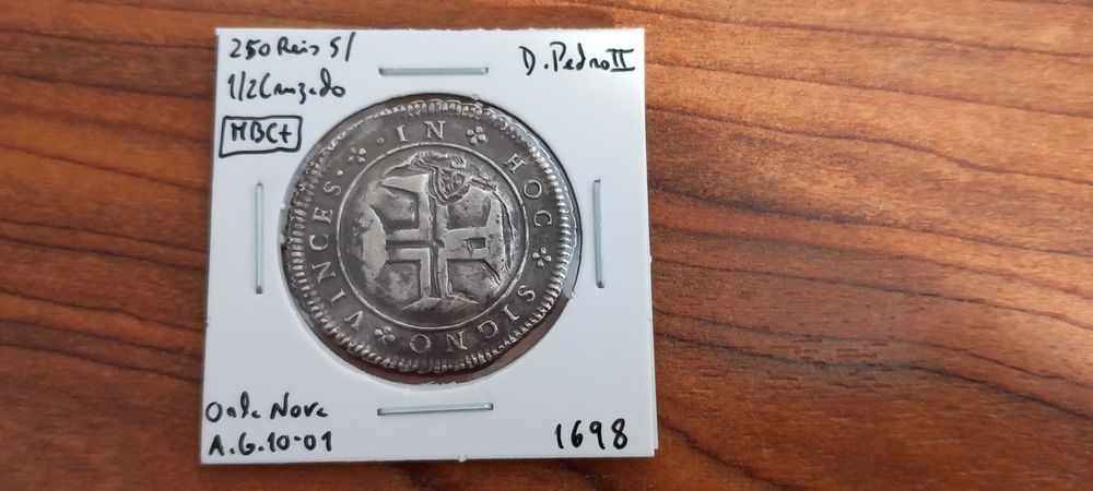 Moeda Carimbo 250 Reis S/ 1/2 Cruzado D. Pedro II (Orla Nova)