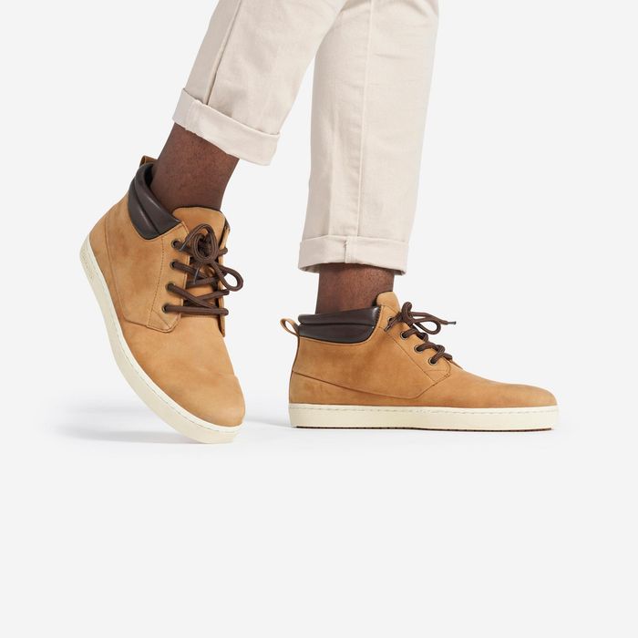 Sapato de Vela Homem 500 Couro Impermeável Ocre
