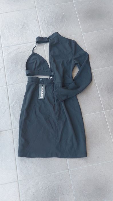 Sukienka mini na jedno ramię wycięcia dekolt choker M 38 Nowa