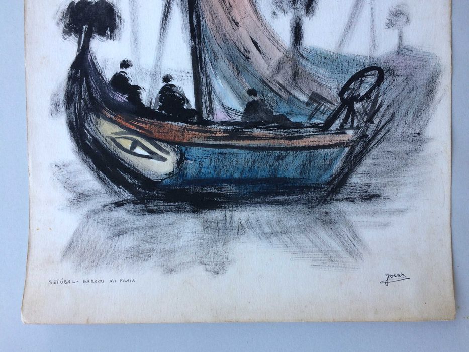 Dois originais do artista JOCAR – 2 pinturas sobre o mar – Setúbal