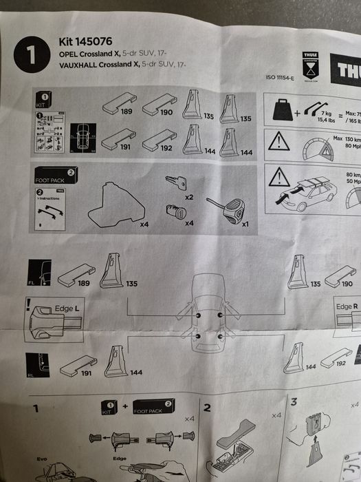 Thule kits para barras de tejadilho (ver texto com referências)
