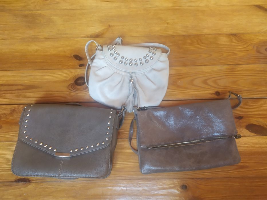 Torebka listonoszka komplet beż brąz chwost