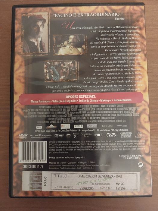 DVD " O Mercador de Veneza " 2004 (Como Novo)