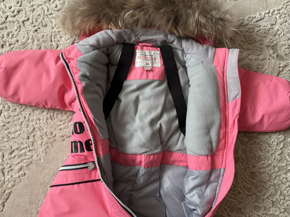 Дитячий зимовий суцільний термо комбінезон на дівчинку 74-80