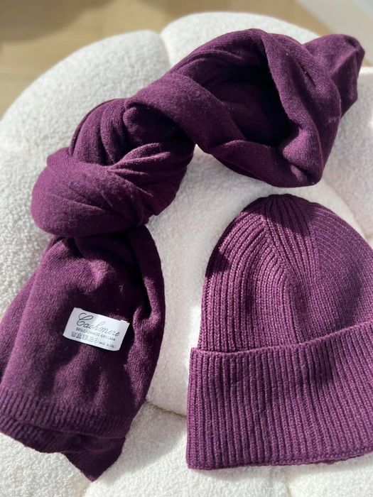 Komplet cashmere kaszmirowy czapka i szalik