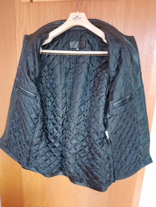 Casaco homem, preto, pele genuína, vintage.