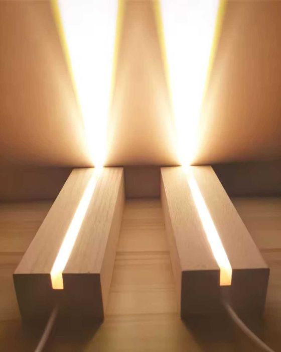 Bases de madeira com luz LED - Iluminação e Decoração