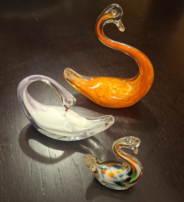 3 cisnes em vidro Vintage