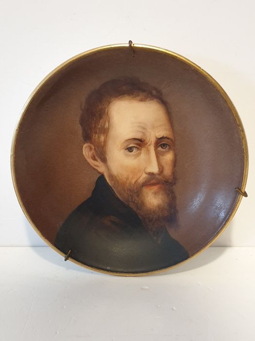 Antique miniature painting - portrait of Michelangelo - on porcelain