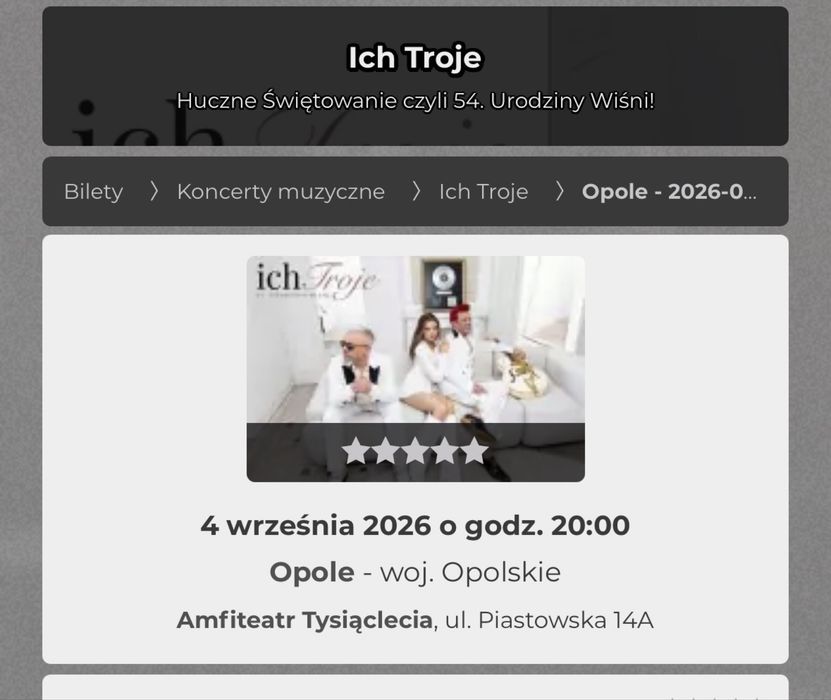 Sprzedam bilety na koncert Ich troje w Opolu