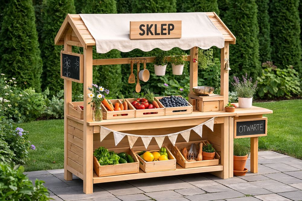 Drewniany sklepik  dla dzieci – naturalna zabawa bez ogranicze