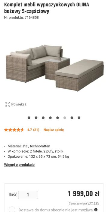 Komplet mebli ogrodowych wypoczynkowych OLINA  5-częściowy