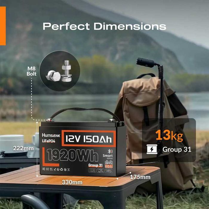Акумулятор Humsienk LiFePO4 12V 150 Ah 110A BMS + Bluetooth