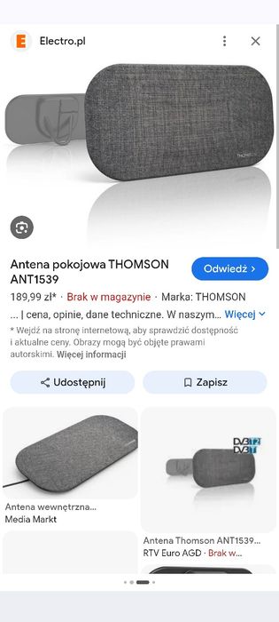 Antena pokojowa DVB-T Thomson