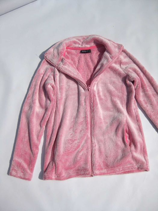 Мягенькая плюшевая толстая розовая кофта на молнии с карманами Janina