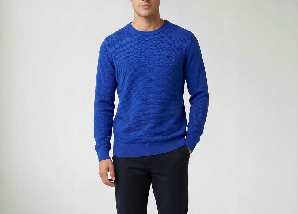Tommy Hilfiger Niebieski Bawełniany Sweter Męski Compact Cotton L