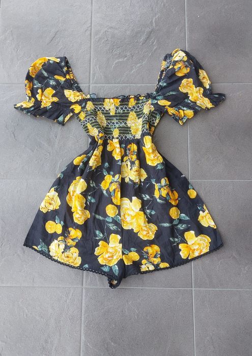 Kombinezon krótki rękawy bufki kwiatki XS 34