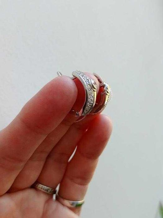 Сережки срібло 925 ДСТУ + золото 375 ДСТУ, серьги, україна