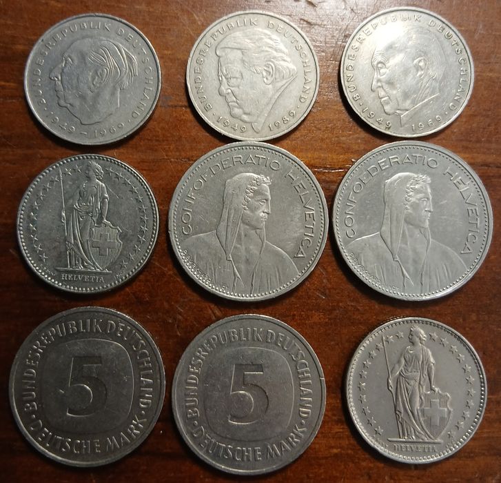 Moedas antigas Suíça e Alemanha