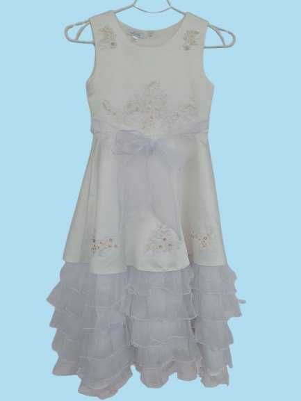 Нарядное белое платье для девочки 8–9 лет