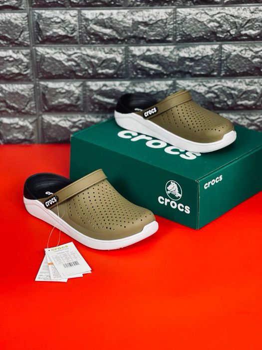 Кроксы мужские / crocs хаки силиконовые / Летняя мужская обувь crocs/  шлепанцы новые в коробке / кроксы мужские