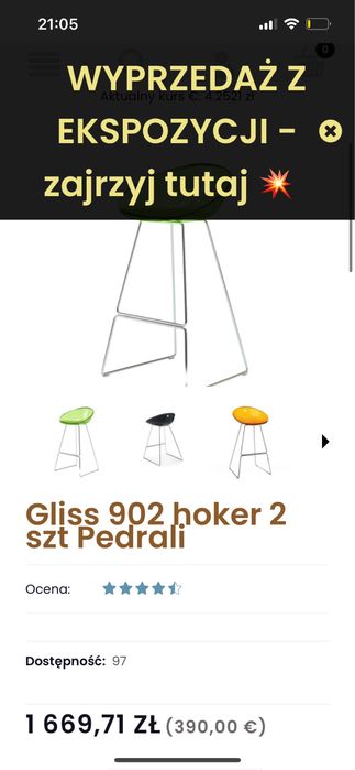 Gliss 902 hoker pedrali, siedzisko przezroczyste brak koloru