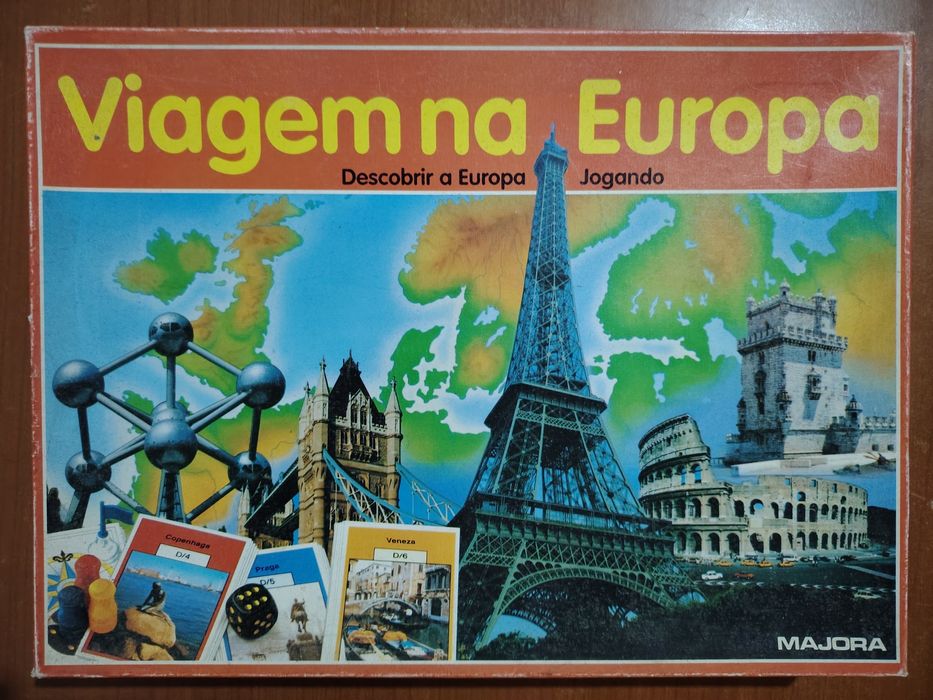 Jogo de mesa Viagem na Europa, em bom estado geral