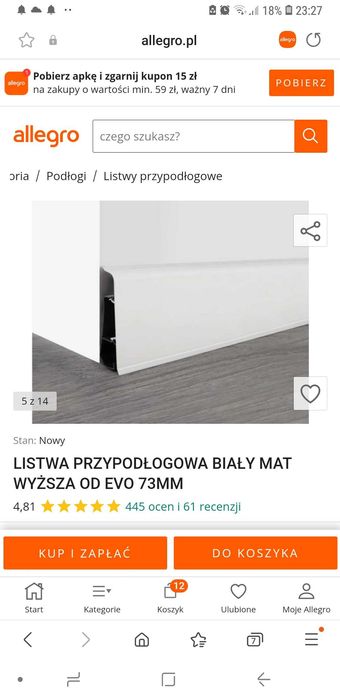 Listwa przypodlogowa  BIAŁY MAT EVO 73MM ok 16mb