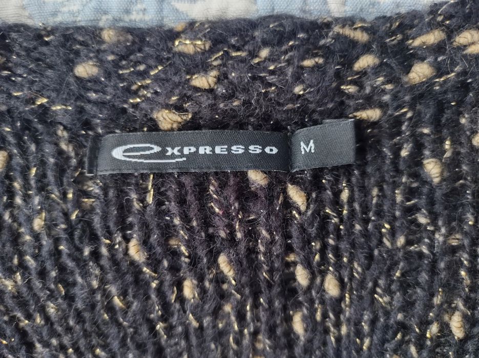 Kardigan sweter damski czarny że złotą nitką