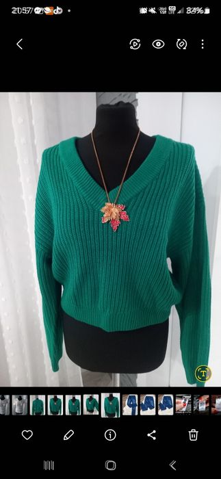 Przecudny wiosenny sweterek w serek  L 40 xl 42 rękaw kimono