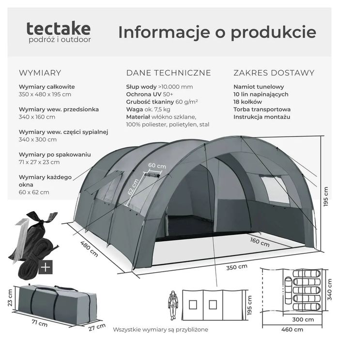 Duży nowy namiot tunelowy Roskilde dla 6 osób
Uniwersalny namiot tunelowy Roskil