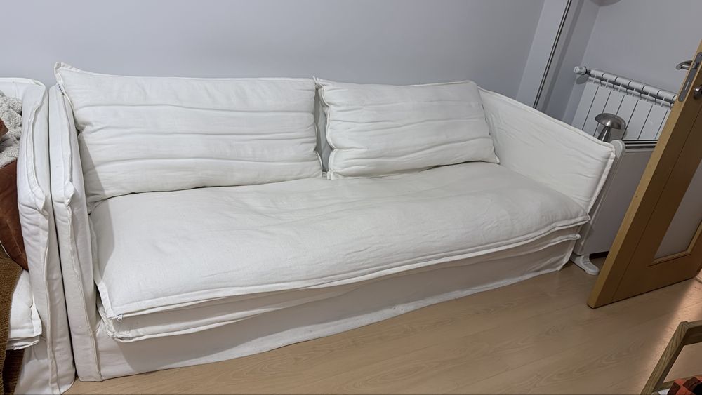 Conjunto de sala com sofá de 3 lugares e poltrona em linho e algodão Grace marca Sklum