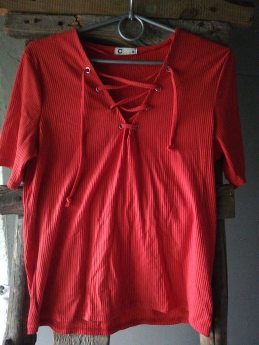 Bluzka z wiązaniem czerwona pomaranczowa M L