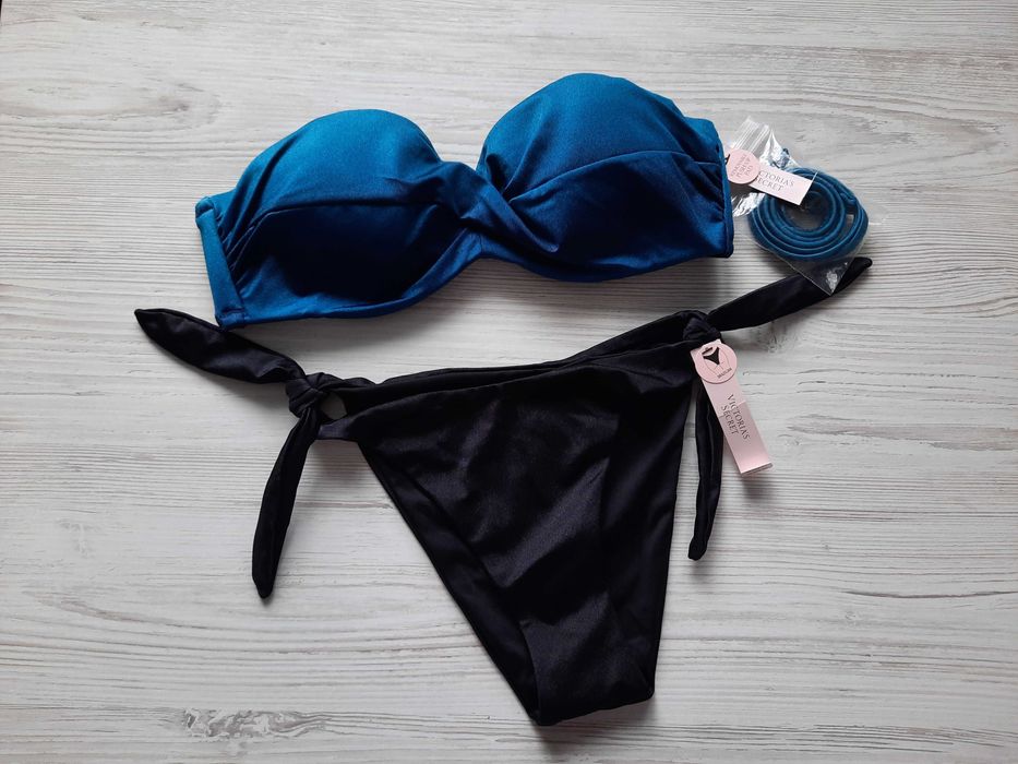 Купальник бандо Victoria's secret оригинал пуш-ап черный зеленый синий