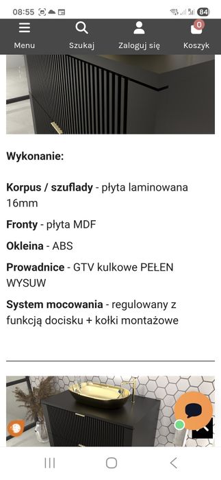 Szafka łazienkowa pod umywalkę wisząca