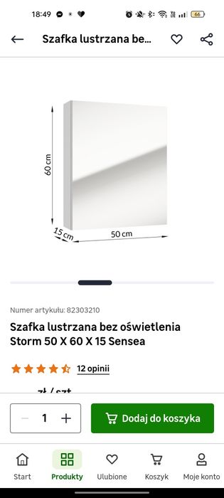 Szafka lustrzana łazienkowa 50x60x15