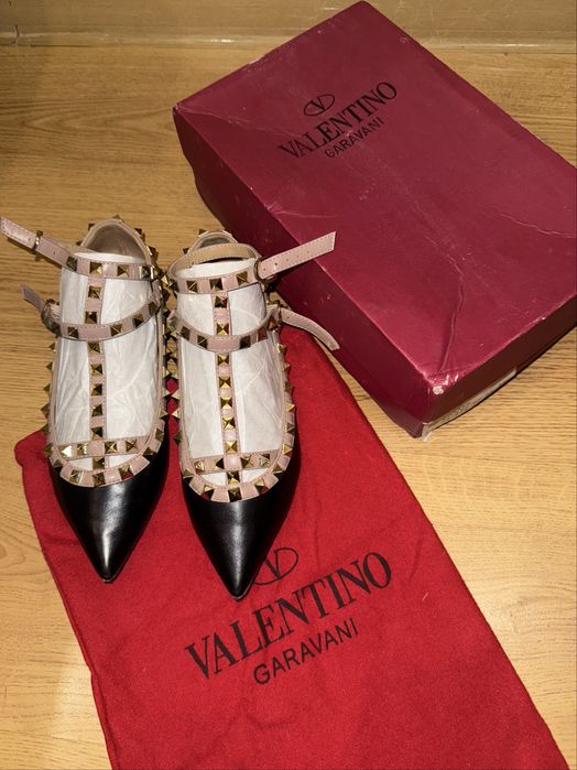 Туфли valentino с шипами лодочки балетки черные кожа