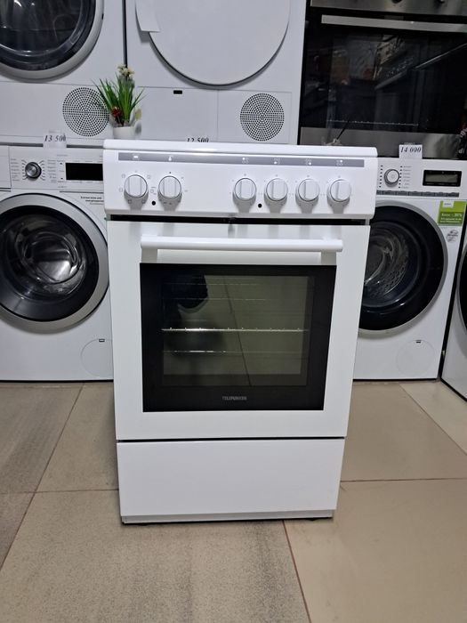 Біла окремостояча електрична плита Vestel (Telefunken), 55 літрів обєм