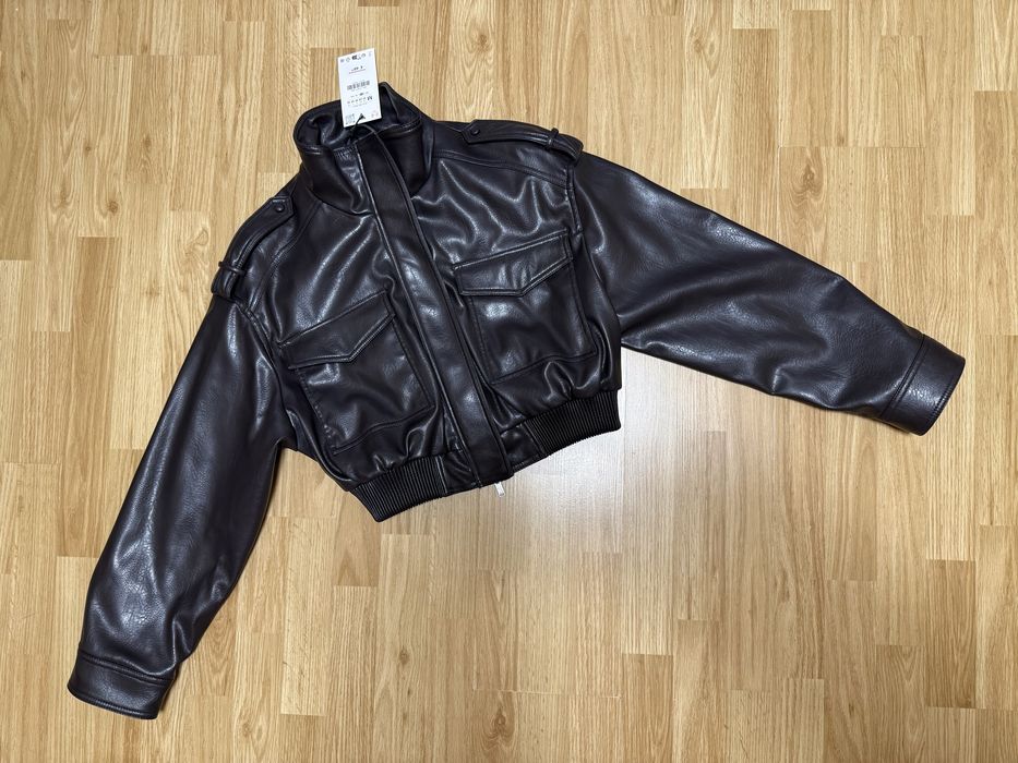 ZARA куртка-жакет коричневая с эффектом кожи, размер M