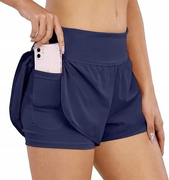 COTOP – damskie spodenki sportowe 2w1, wysoki stan, niebieskie (XL)