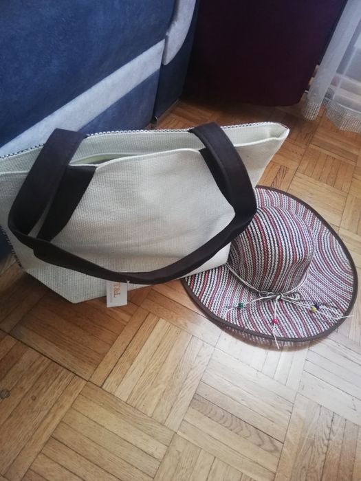 Nowy zestaw torba/torebka plażowa plu kapelusz T&L