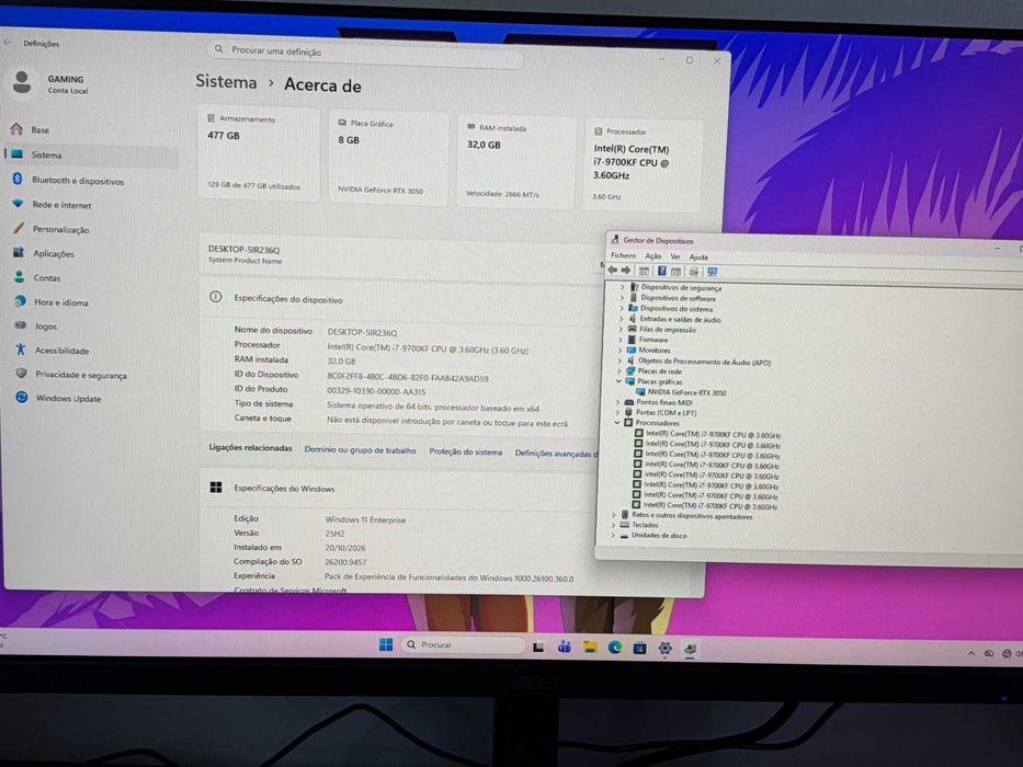 Pc/Gaming i7-9700KF/RTX 3050 8Gb / 32Gb Ram/WaterCooler/Completo