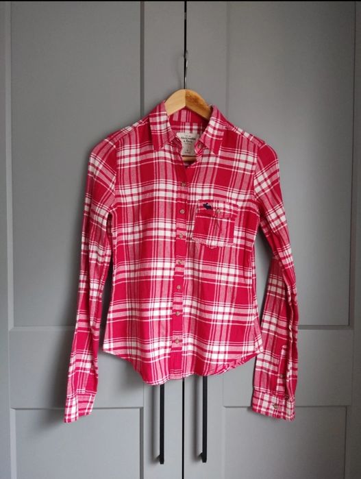 Koszula w kratę Abercrombie & Fitch XS/34 grubsza krata czerwono biała