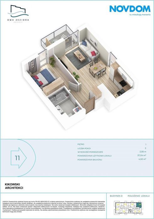 2 pokojowe mieszkanie 37 m2 z balkonem - Dwa Jeziora - Olsztyn