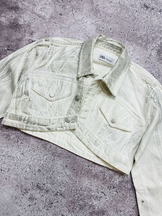Женская белая молочная джинсовая куртка Zara M/S джинсовая курточка